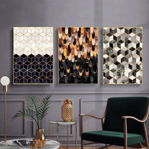 Abstract Geometric Canvas Poster Golden Black Grey Wall Art Painting Posters and Prints Wall Pictures for Living room Home Decor