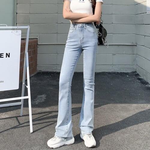 White Bell Bottom Mom Jeans Plus Size High Waist Denim Flare Pants Woman Stretch Skinny Korean Casual Jeans Trousers