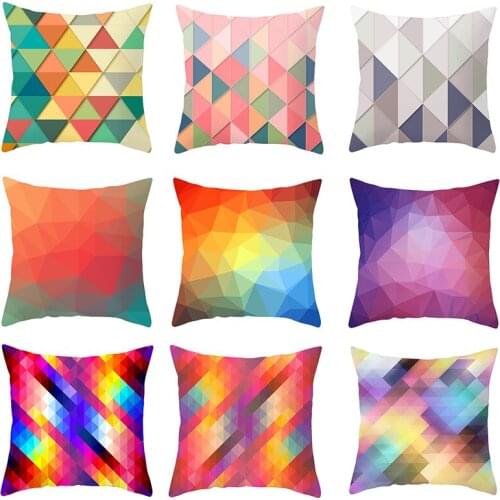 Cushion Cover Rainbow Geometric Pillow Cover Soft Peach Skin Decorative Throw Pillows Covers for Sofa Bed Home Decor 45*45cm/pc