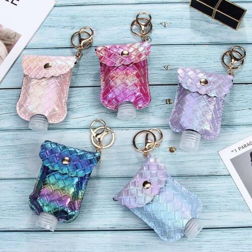 60ml Hand Sanitizer Bottle Keychains Colorful Leather Reusable Bottle Key Chain Holder Carriers