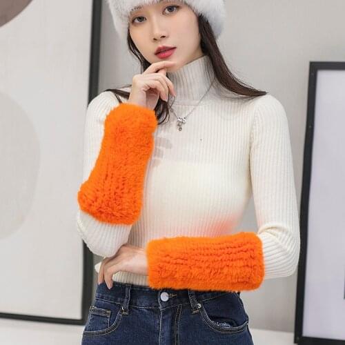 Korea edition imported mink fur woven elastic mittens half gloves mink fur long in autumn and winter