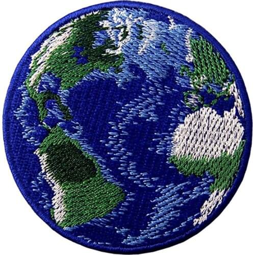 Blue Round Earth Embroidery Patches Iron on Heat Pressing Badges Appliques Hats Jean Clothing Sewing Accessories Custom DIY Logo