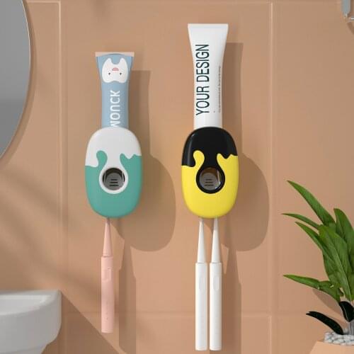 IU Automatic Toothpaste Dispenser Dust-proof Toothbrush Holder Wall Mount Stand Toothpaste Squeezer Bathroom Accessories Set