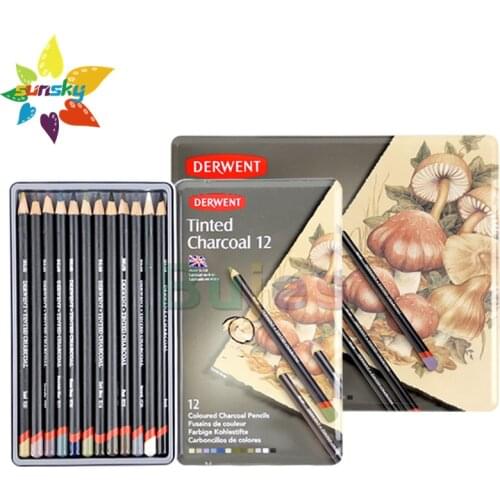 UK Derwent Charcoal series 12/24 color Artists color pencil Natural color sketch color charcoal hand drawing art supplies