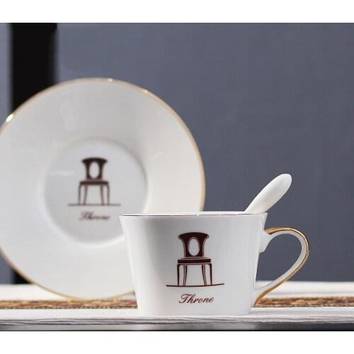 Nordic Style Bone China Coffee Cup Saucer Spoon Set 150ml British Cafe Porcelain Tea Cup Advanced Ceramic Sail Logo Teacup