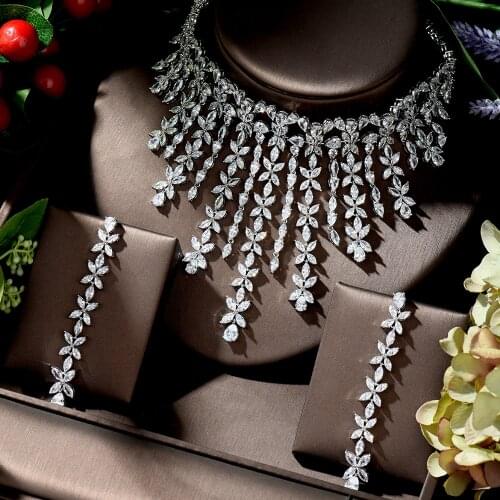 HIBRIDE Luxury 2pcs Bridal Zirconia Jewelry Sets for Women Party Accessories Dubai Nigeria CZ Crystal Wedding Jewelry Set N-1293