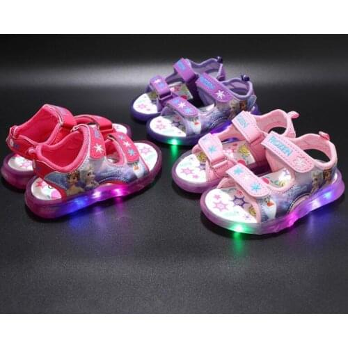 New Frozen Girls Light Sandals Baby Summer Beach Shoes Disney Boys Girls Spiderman Breathable Sandals