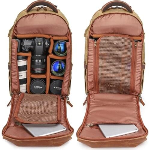 M459 New Arrive Heavy Duty Vintage Retro Travel Big Canvas Leather Waterproof Camera And Laptop Backpack DSLR For Photography