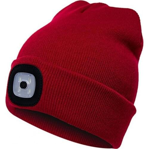 Unisex Autumn Winter Warm Outdoor Hiking Camping Knitting Beanie Hat with LED
