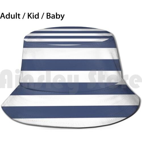 Blue And White Stripes Bucket Hat Adult kid baby Beach Sun Hats Stripes Striped Plain Simple Chic Stripey Stripe Blue Navy