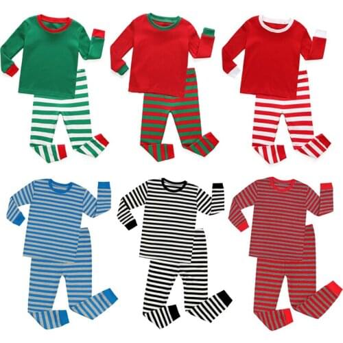 Stripes Pajamas Sets Boys Girls Sleepwear Clothes Christmas Casual Long Sleeve Shirts Pants 2Pcs Christmas Clothing Nightwear