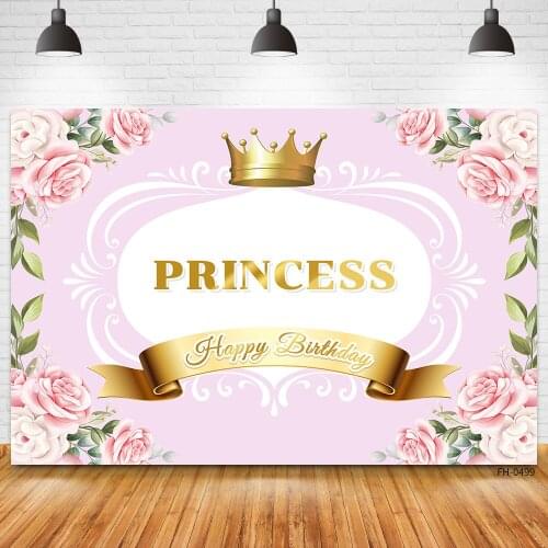 Custom Name Gold Crown Flowers Newborn Baby Children Girl Birthday Backdrops Photography Happy Party Background For Photo Studio