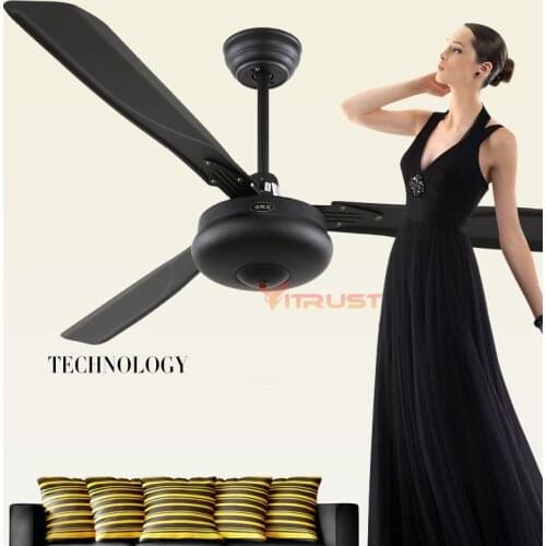 Dining Room Ceiling Fan Modern Black Ceiling Fan Retro Metal Room Fan with Remote Control 42 Inch 56 Inch