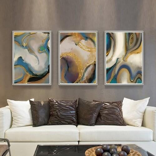 Retro Abstract Lake River Scenery Geometric Color Block Canvas Nordic Painting Wall Frameless Picture Poster Living Room Decor