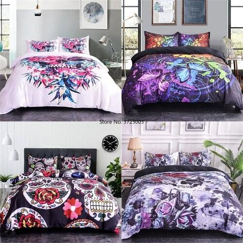 Deluxe Color Skull Quilt Cover Pillowcase 3D Digital Print Bedroom Decoration Single Double King Queen King-size Bedding Set
