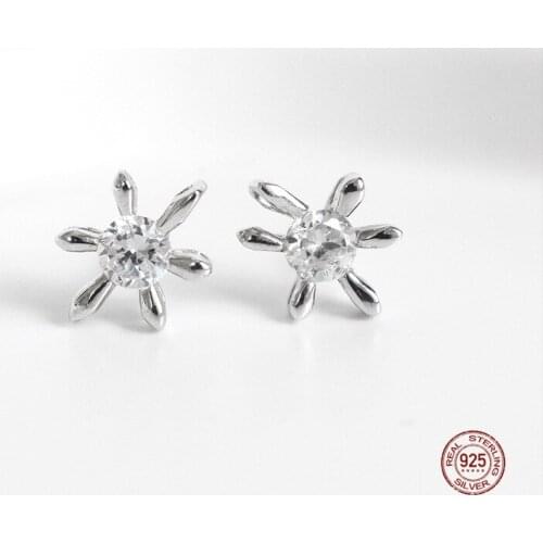 LKO Set Zircon Snowflake Ear Studs Earrings S925 Sterling Silver Jewelry For Womans Fashion Shiny Jewelry Ornaments