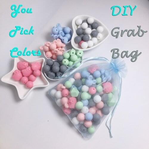 Silicone Beads GRAB BAG Choose Colors Loose Lot of Teething Beads - Baby Chew Jewelry Beads Teething & Nursing Teether DI