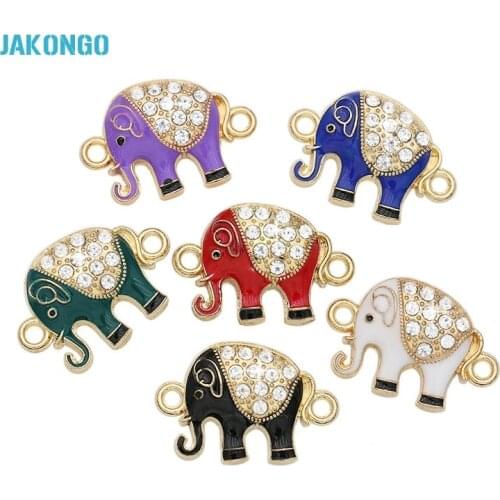 JAKONGO Crystal Elephant Connectors for DIY Jewelry Making Enamel Golden Color Elephant for Handmade Bracelets 16x16mm 6pcs/lot