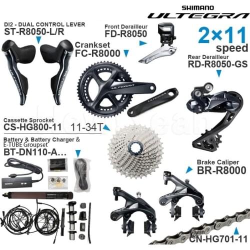 SHIMANO ULTEGRA R8050 2x11v Groupset with 2x11 speed DI2 Shifters Brake Front Rear Derailleur Crankset Cassette Chains E-TUBE