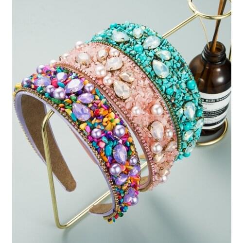 Gorgeous Baroque Artificial Gems Headband for Woman Flower Elegant Hand Made Hairband Bridal Wedding Hair Accessories Headpiece