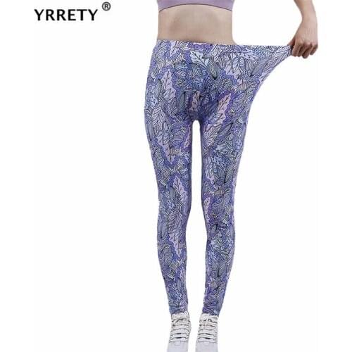 YRRETY Womens Sports Pants High Waist Ankle Elastic Leggings Polyester Breathable Purple Pink Leaf Knitted Fitness New Bottom