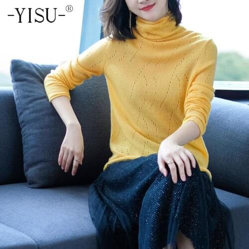 YISU Women Sweater Winter Turtleneck Warm Tops Simple Female Jumper Casual Long sleeve Solid color Wool Knitted pullover