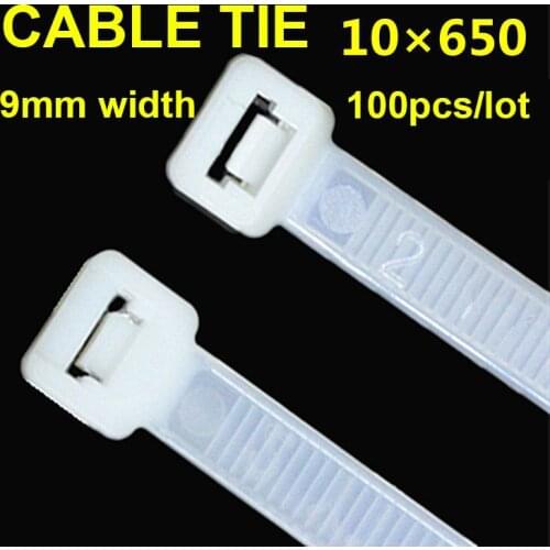 10*650mm Nylon Cable Ties Self-locking Latching White Black Computer Line Bundles For Wires Tidy 100pcs/pack