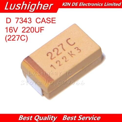 10PCS CASE D 16V 220UF 227 C 227C SMD 7343 TAJD227K016RNJ Tantalum Capacitor