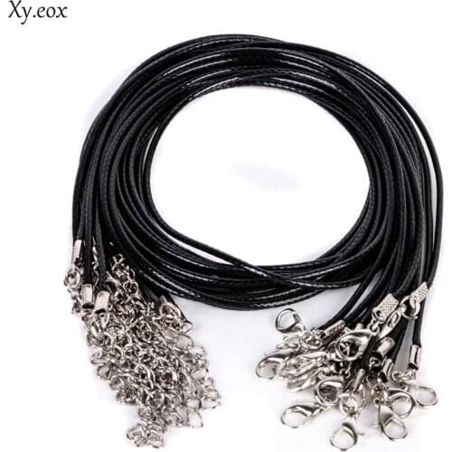 10pcs Wholesale Black PU Leather String Chain Cord for Necklace With Clasp 18"