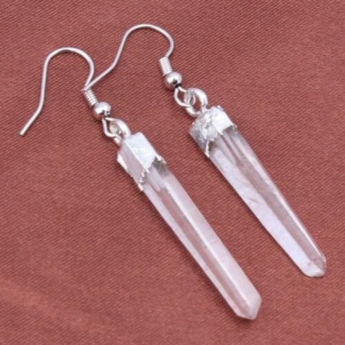 100-Unique 1 Pair Charm Silver Plated Irregular Shape Natural Rock Crystal Dangle Hook Earrings Women Jewelry