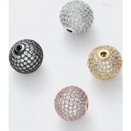 14mm Luxury White CZ Ball Beads DIY Copper Metal Micro Pave Cubic Zirconia Round Spacer Beads for Beaded Bracelet Jewelry Making