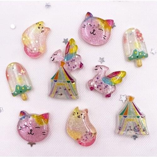 24PCS Glitter Colorful Resin Interesting Combination Flatback Rhinestone Scrapbook DIY Accessory Cabochon Figurine Decor OG85