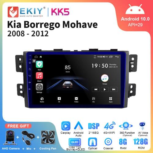 EKIY 9'' QLED 1280*720P DSP Android 10 Car Multimedia Player For Kia Borrego Mohave 2008-2012 6G+128G Stereo Autoradio GPS Navi