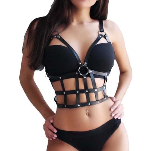 Bdsm Leather Harness Bra Body Bondage Women Sexy Lingerie Goth Punk Suspenders Chest Erotic Harness Cage Bra Fetish Garter Belt
