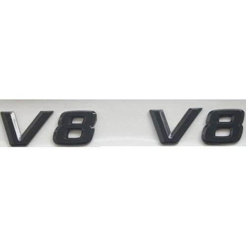 2pcs Gloss Black Flat Font Letters V 8 Badges Emblems Emblem Badge Sticker for Mercedes Benz AMG V8
