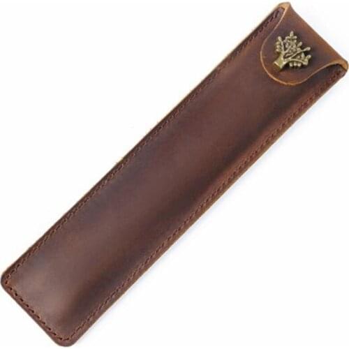 Genuine Leather Pen Pouch Holder Single Pencil Bag Pen Case with Snap Button for Rollerball Fountain Ballpoint Pen