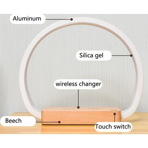 Wooden LED Table Lamp 3 in 1, Bluetooth Speaker & Wireless Charger Touch Sensor Reading Light Nightstand Bedroom Decoration