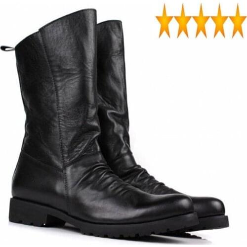Riding Men 2021 Boots Winter Mid-Calf Military Botas Blue Black Genuine Leather Knight Shoes Male Fashion Safety Footwear