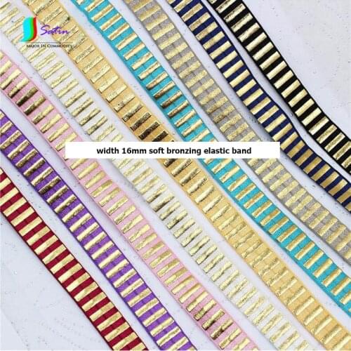 Gold Stripe Style Width 16mm Soft Narrow Clothes Hairband decoration Sew Binding Elastic Band S0989L