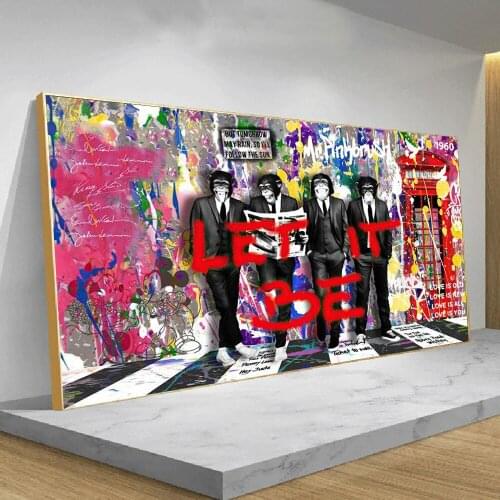 Graffiti Street Art Let It Be Four Monkeys Canvas Painting Posters and Prints Graffiti Monkey Art for Living Room Home Decor
