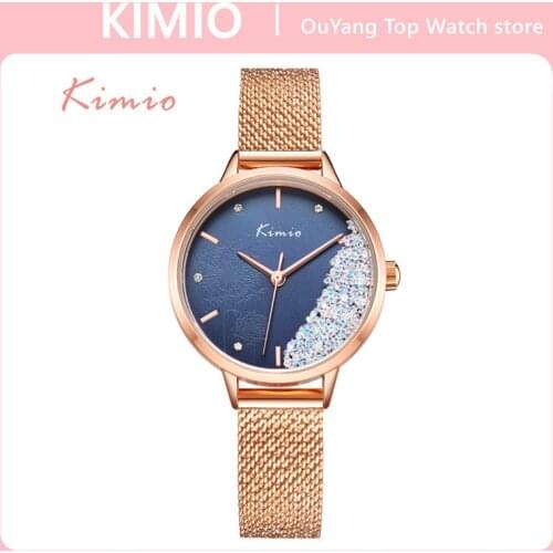 KIMIO Fashion Crystal Womens Watches Quartz Watch Women Wristwatch Stainless Steel Mesh Womans Watch Ladies Relogio Feminino