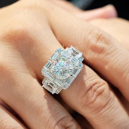 Big Bling Zircon Stone Silver Color Ring for Man Fashion Wedding Engagement Jewelry Hip Hop 2021