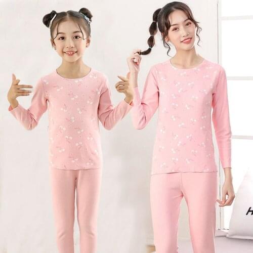 Cherry Printed Thermal Underwear Set for Family Matching Outfits Girls Pajamas Autumn Winter New Kids Pyjamas Children Sleepwear