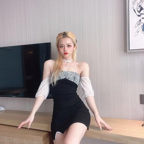 Lace Black Halter Dresses for Women Slash Neck Off Shoulder Backless Sexy Style Party Dress Female Clothes Summer Club New