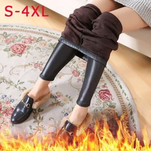 4XL Winter Plus Velvet Leggings Womens Elasticity Warm Leather Pants for Women Cold Resistant Leggings Slim Comfortable