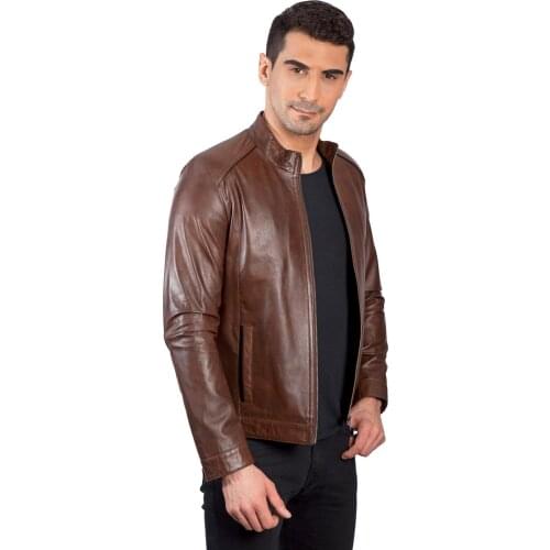 2020 New Real Leather Mens Winter Autumn Brown Zipper jacket