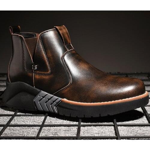 Lnner Climax Mens Shoes Tide Shoes England One-Foot High-Top Genuine Leather Boots Spring Chelsea Short Boots Martin Big Head