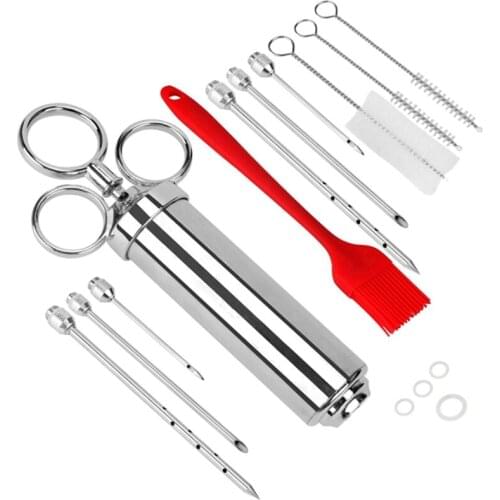 Meat Injector Kit,with 6 Marinade Flavor Food Injector Syringe Needles & 4 Cleaning Brushes for BBQ, Turkey, Brisket 2Oz