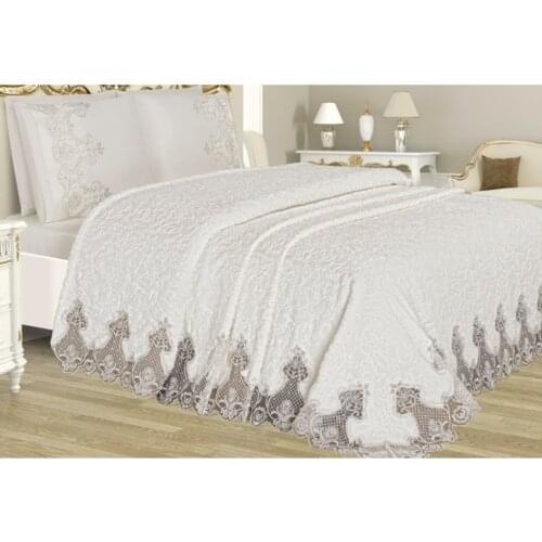Elegant French Guipure Lacey Embroidered Blanket Set 6PCS Bedcover/Bedspread/Bed Sheet Lacey Pillowcases Quality Bed Linen DUBAI