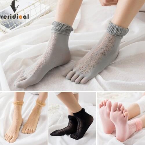 Nylon Five Finger Socks Woman Girl Mesh Breathable Bud Silk Solid Boneless Thin Harajuku Silk Socks With Toes Street Fashion